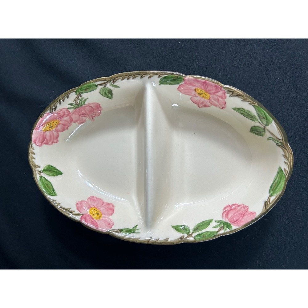 Franciscan Desert Rose Divided‎ Vegetable Serving Dish Oval Pink Floral Vtg 50's